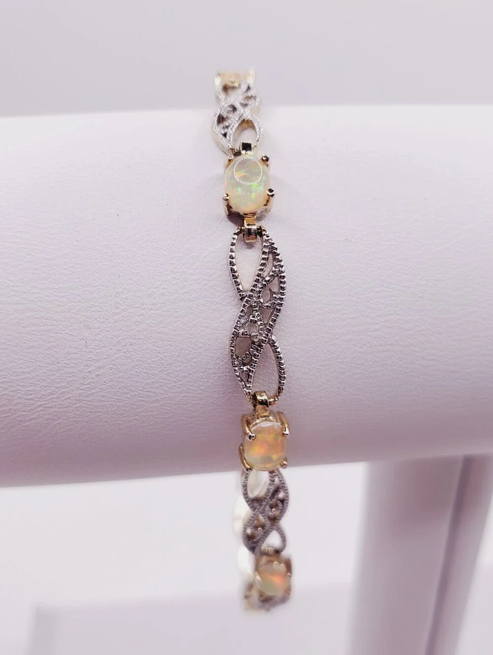 4 Carat Opal & Genuine Diamond Accent Bracelet - Yellow Gold - 925 Silver